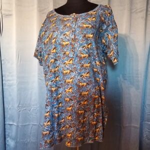 Stylish Blue Horse Pattern Women's Tee